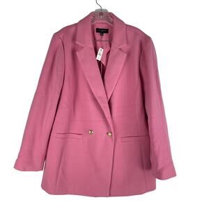 Talbots Double Knit Long Blazer Jacket Double Breasted Pink Size 14W